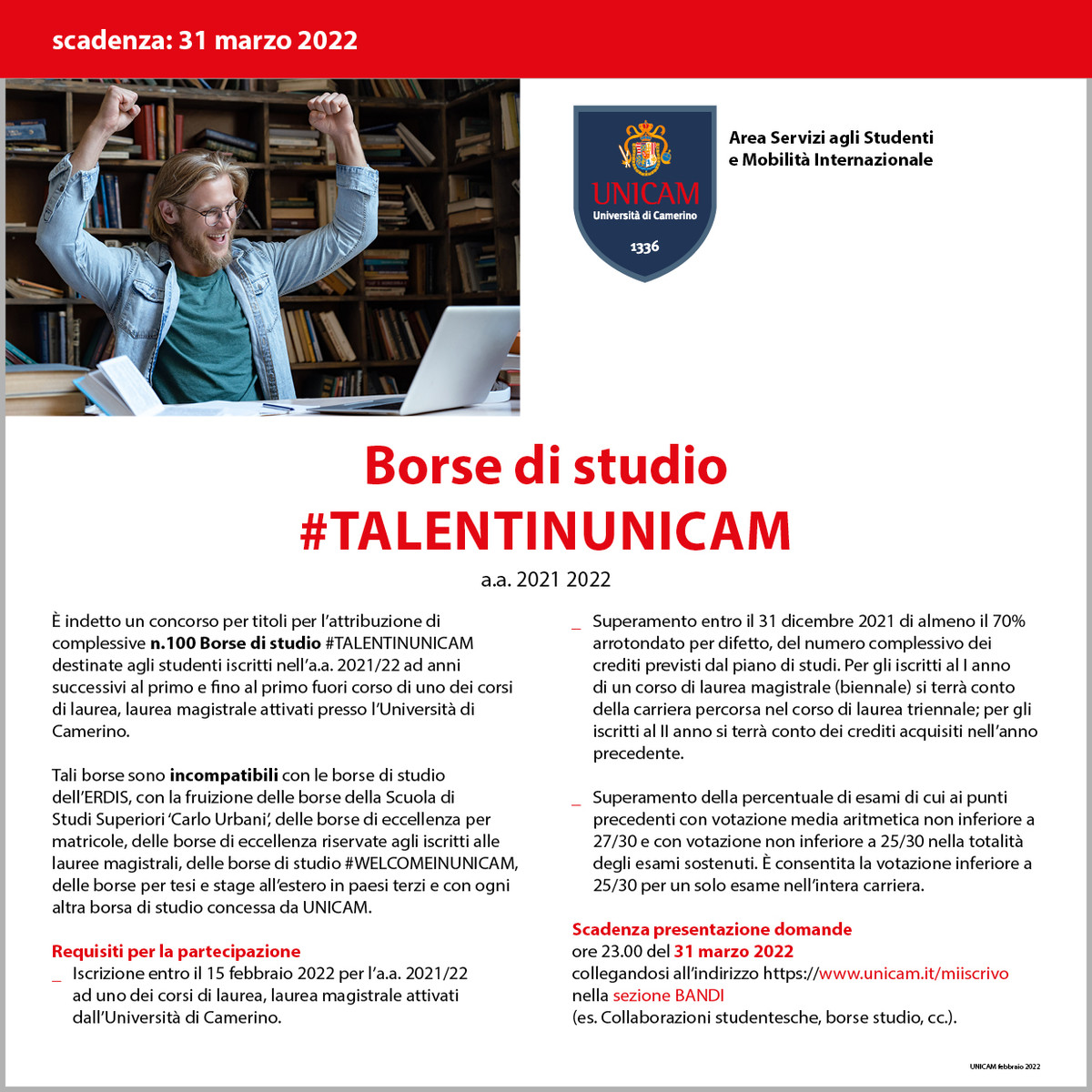 Borsa di studio Talent in Unicam